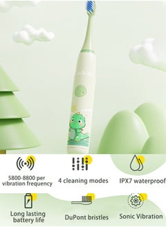 Super ZYouth Kids  Sonic Rechargeable Electric Toothbrush with Timer, 6 Brush Heads, Dinosaur, Green  - Image 4