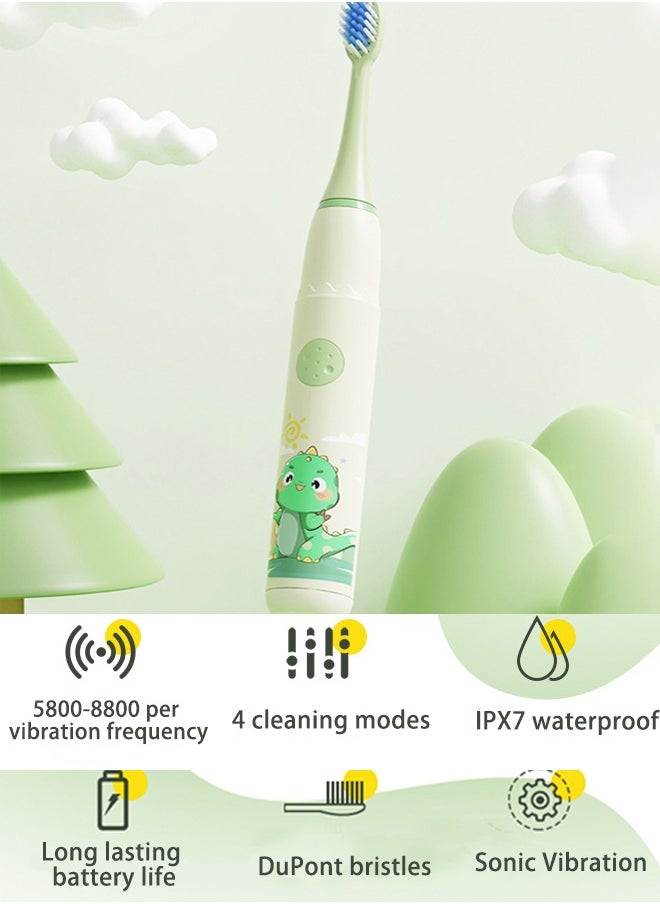Super ZYouth Kids  Sonic Rechargeable Electric Toothbrush with Timer, 6 Brush Heads, Dinosaur, Green  - Image 4