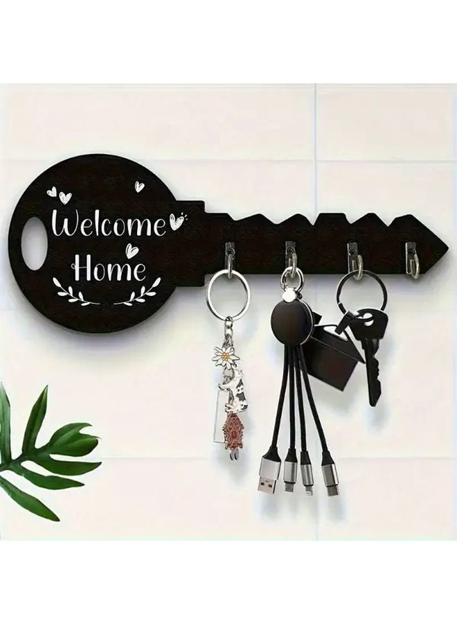 Black Wooden Key Holder Wall Mounted Welcome Home Sign Vintage Organizer - Image 3