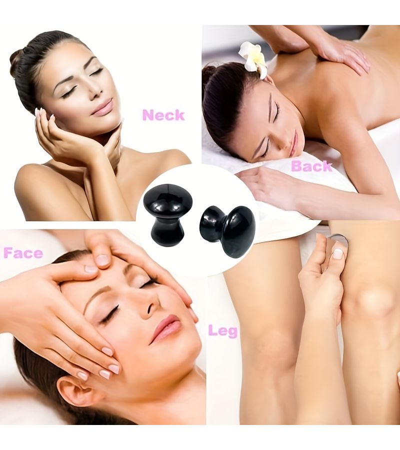2pcs Black Mushroom Head Basalt Hot Stone Massage Set For Face Spa - Image 2