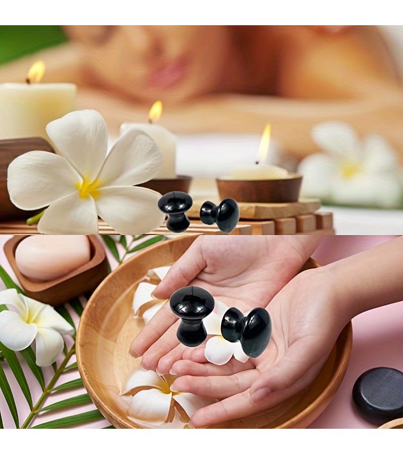 2pcs Black Mushroom Head Basalt Hot Stone Massage Set For Face Spa - Image 3