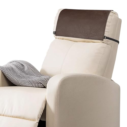SCNK Recliner Headrest ProtectorFaux Leather Headrest Covers for ReclinersRecliner Headrest Cover with Elastic StrapsChair Headrest Cover for Recliners Protector 17 x 27 inDark Brown - Image 1