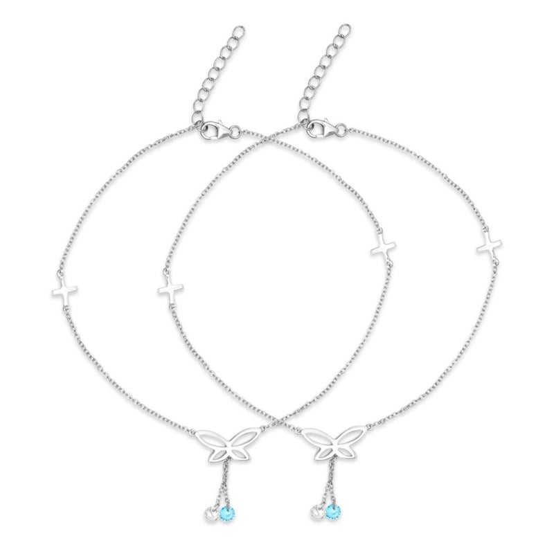 Zavya 925 Sterling Silver Cubic Zirconia CZ Drop Adjustable Rhodium Plated Chain Anklet (Pair) | Gift for Women & Girls | With Certificate of Authenticity & 925 Hallmark - Image 1