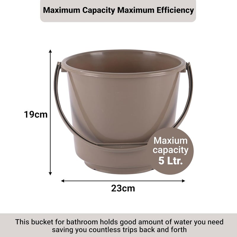 Kuber Industries Kuber Industries Pack of 2 Multi-Purpose 5 Litre Small Bucket for Mopping | Washing Balti for Bathroom & Toilet | Water Storage Container - Essential for Household Chores | Grey & Brown  - Image 3