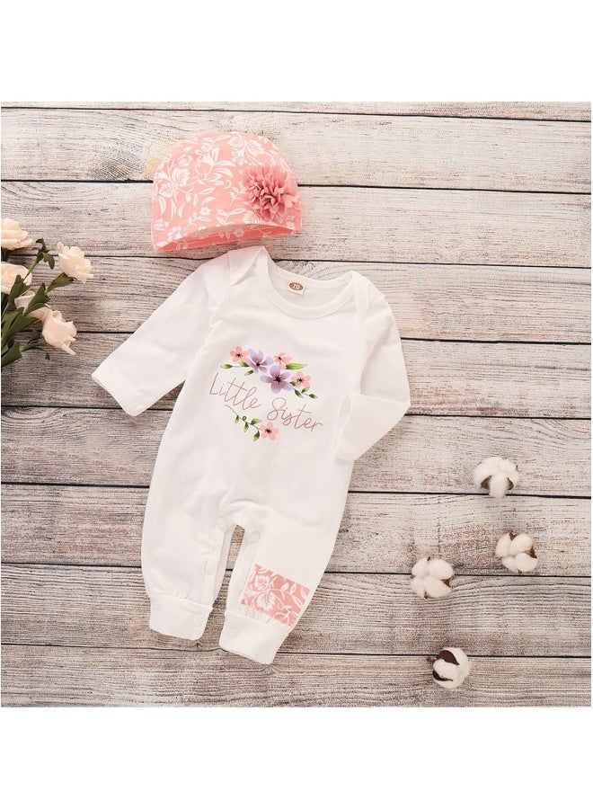 Newborn Baby Girl Clothes Set, Onesie Romper Bodysuit with Floral Hat, Adorable Infant Floral Overall Sleepsuit, Fits 6-9 Months, Cute Outfit - Image 2