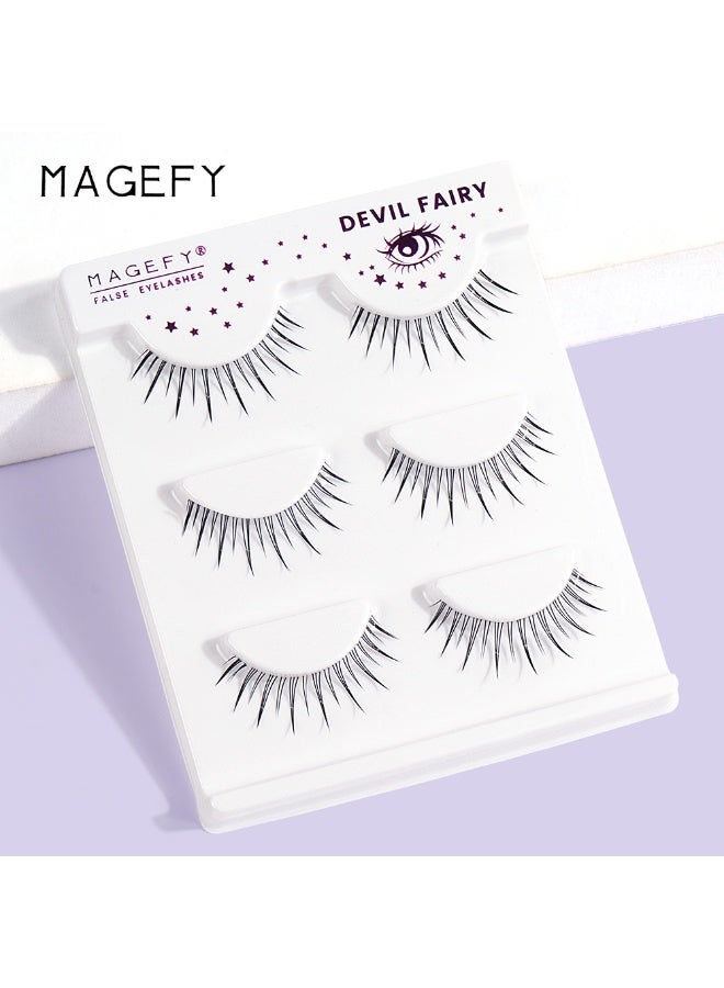 MAGEFY 3 Pairs Pack Light Volume Short Fake Eye Lashes Lashes False Eyelashes Cat Eyes Wispy Natural Faux Mink Lashes - Image 4