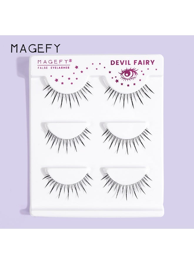 MAGEFY 3 Pairs Pack Light Volume Short Fake Eye Lashes Lashes False Eyelashes Cat Eyes Wispy Natural Faux Mink Lashes - Image 3