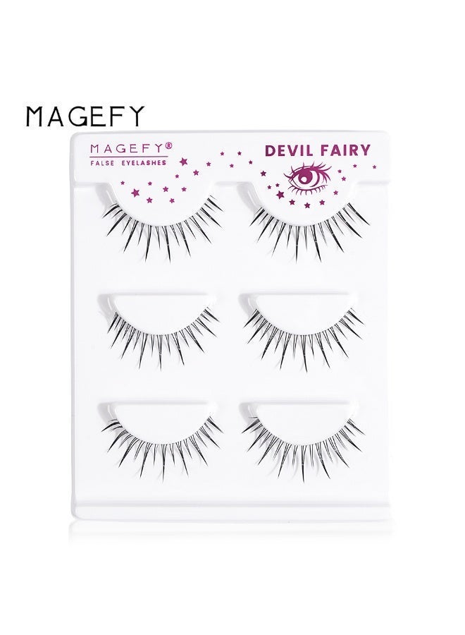 MAGEFY 3 Pairs Pack Light Volume Short Fake Eye Lashes Lashes False Eyelashes Cat Eyes Wispy Natural Faux Mink Lashes - Image 2