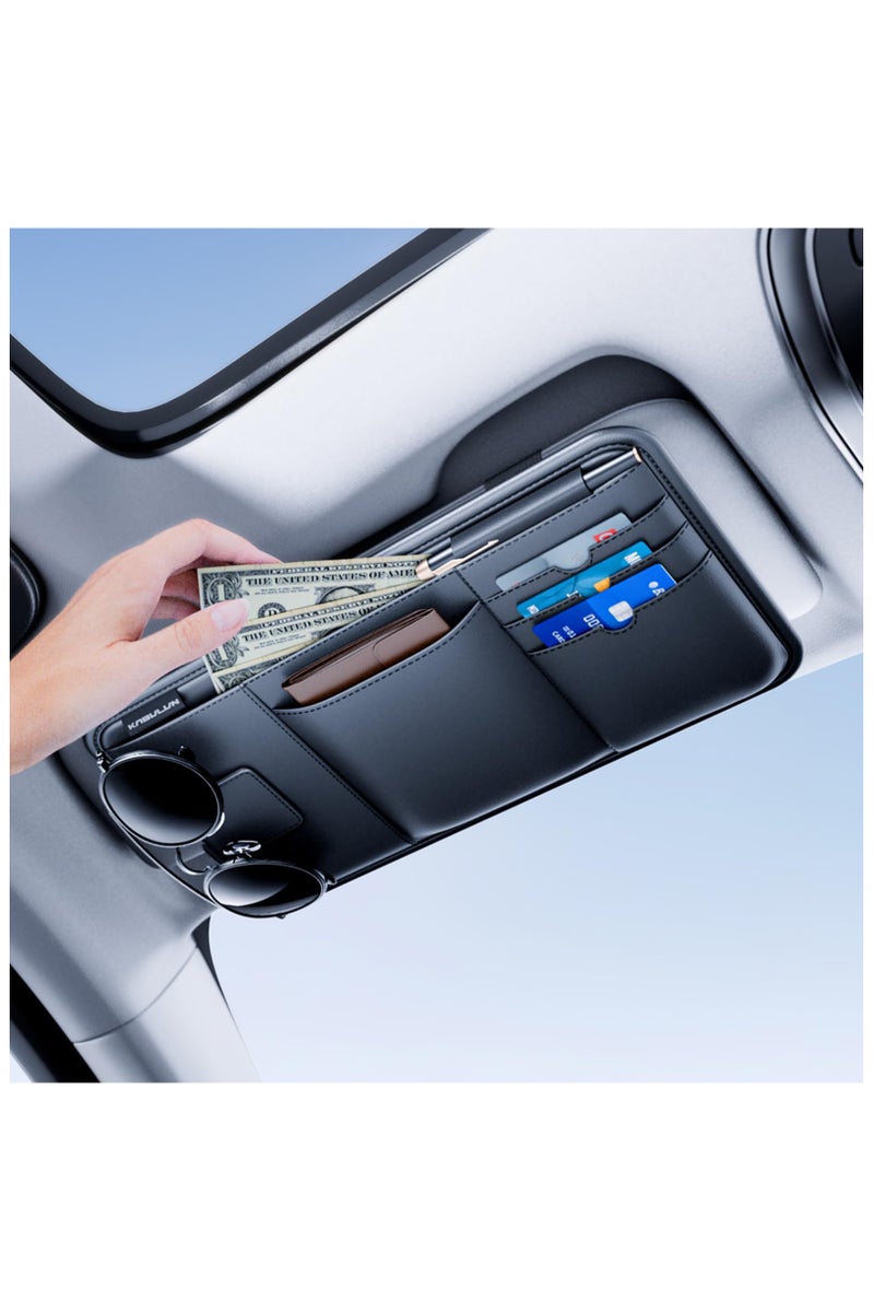 Sun Visor Organizer, Multi-Pocket Sun Visor Organizer for Car, SUV and Truck, Sun Visor Glasses Holder Card Holder Driver License Registration Pen Cell Phone Bill Ticket Key Document Holder1 - Image 3
