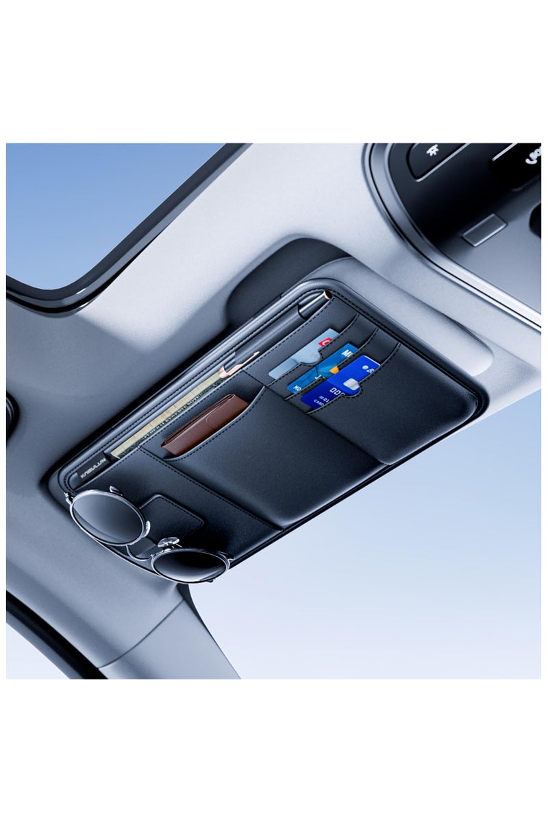 Sun Visor Organizer, Multi-Pocket Sun Visor Organizer for Car, SUV and Truck, Sun Visor Glasses Holder Card Holder Driver License Registration Pen Cell Phone Bill Ticket Key Document Holder1 - Image 1