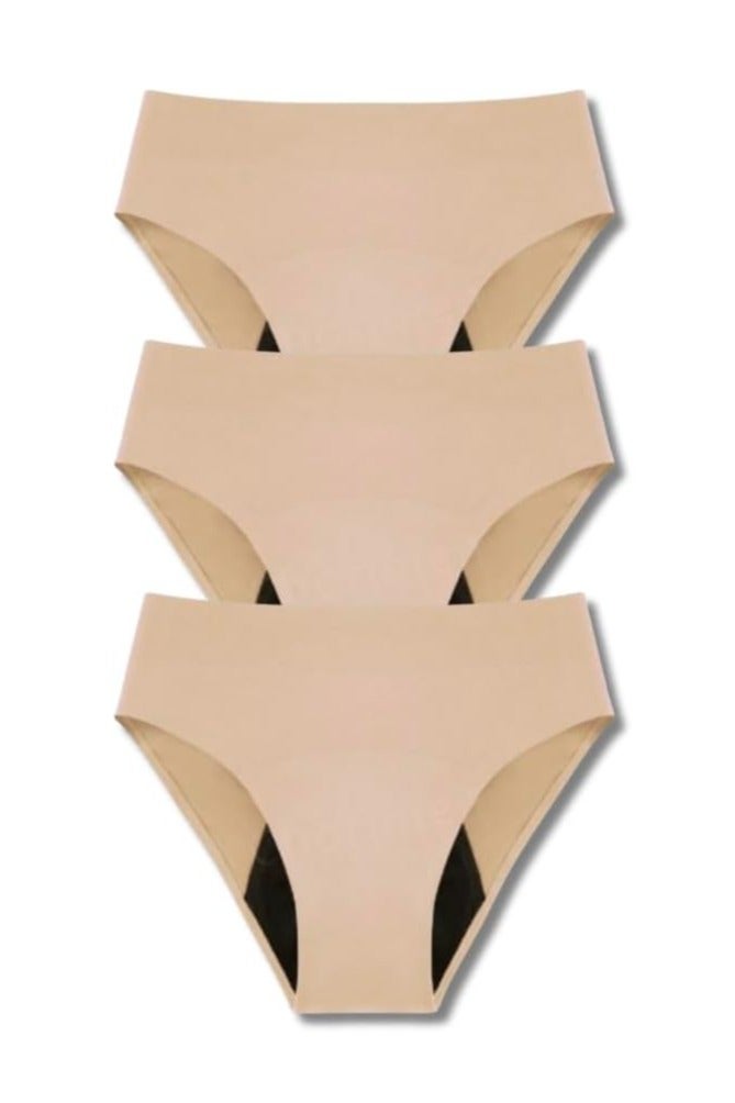 bodi fresh High Waist Seamless Period Underwear Leakproof Teens, Postpartum - Heavy Flow, Nude Beige - Pack of 3 - Image 1