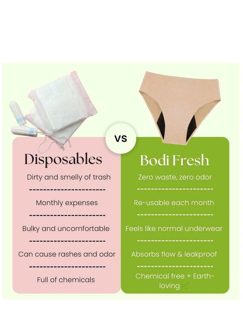 bodi fresh High Waist Seamless Period Underwear Leakproof Teens, Postpartum - Heavy Flow, Nude Beige - Pack of 3 - Image 2
