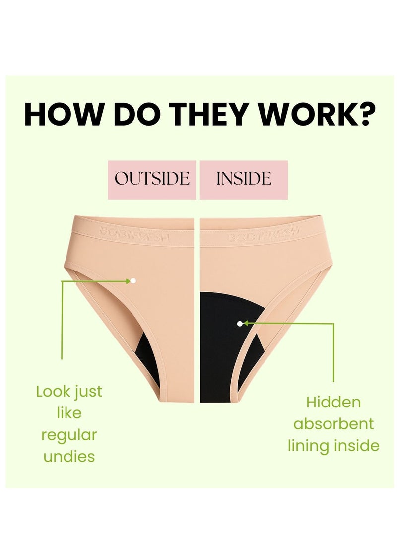 bodi fresh High Waist Seamless Period Underwear Leakproof Teens, Postpartum - Heavy Flow, Nude Beige - Pack of 3 - Image 3