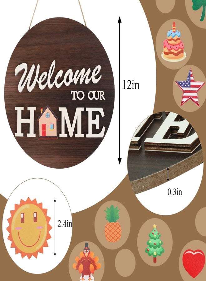 HOMCDALY Interchangeable Welcome Sign for Front Door with 4 Seasonal Wreaths and 14 Changeable Icons, Farmhouse Front Door Signs, Door Decoration Porch Decor, Seasonal Wooden Home Sign home décor (6wood) - Image 4