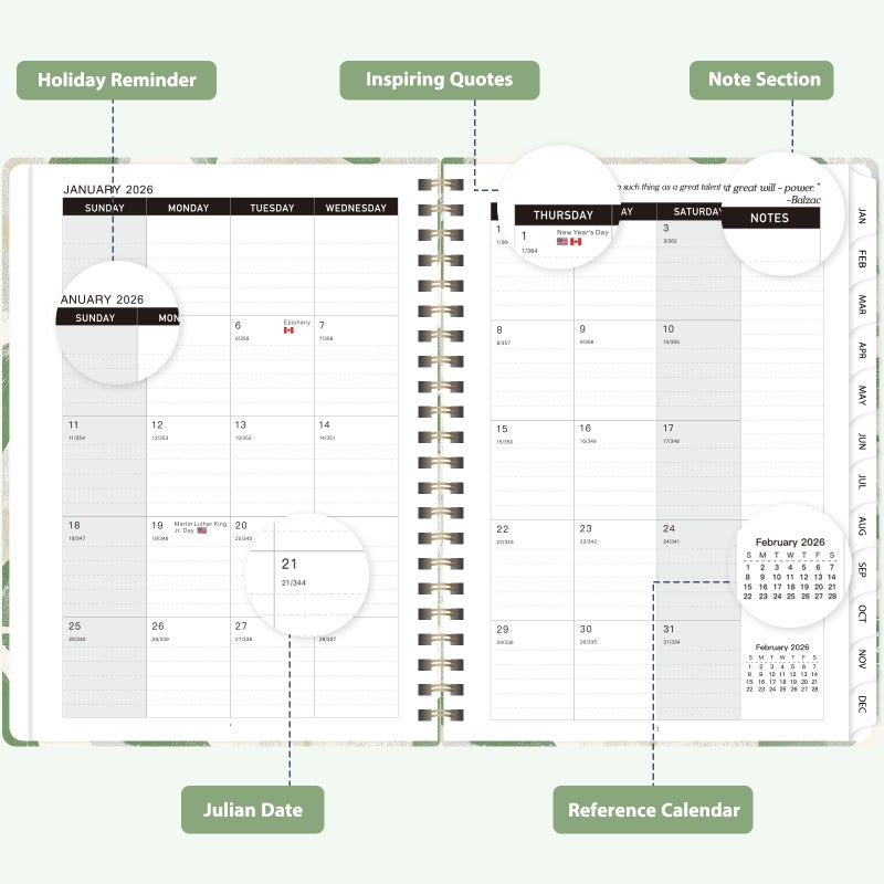 VALOME 2026 Planner, Weekly and Monthly Calendar Academic Planner, Jan 2026 - Dec 2026, Planning Agenda Book for Desk Accessories and School Supplies - A5 (6.3'' x 8.5'') - Image 2