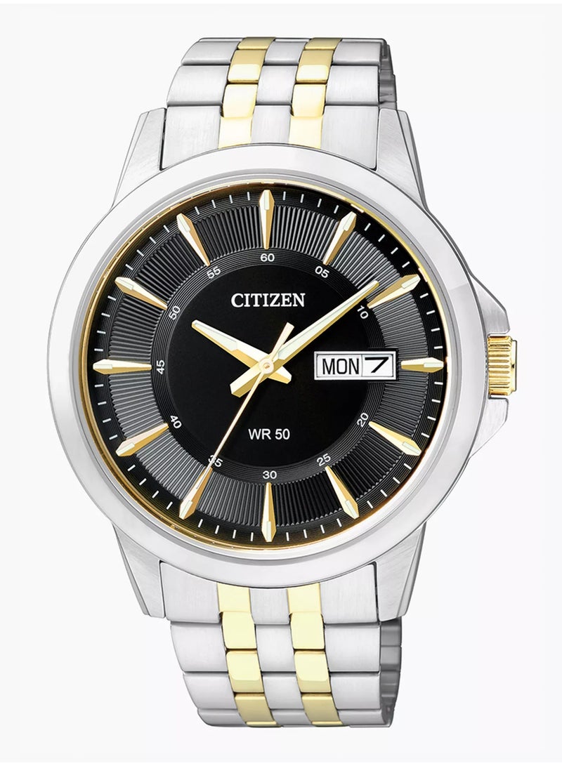 Citizen Men's Quartz Watch BF2018-52E, Two-Tone Stainless Steel, Black Textured Dial, Day-Date - Image 1