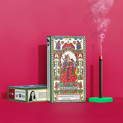 PHOOL Luxury Incense Bambooless Incense Sticks | Indian Rose Dhoop Sticks for Pooja, Meditation & Aarti | Natural Chemical-Free Smokeless Agarbatti | Free Dhoop Holder | Eco-Friendly | Pack of 27 - Image 4