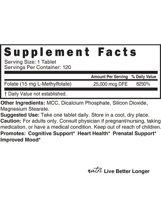 Nature's Fusions Nutri 5-MTHF L Methylfolate 15MG - 4 Month Supply, 120 Vegan Tablets - Methylated Folate Supplement - Cognitive Function, Heart Health, Prenatal Support - Methylated Folic Acid - Image 4