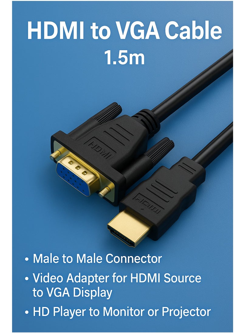 FUJISHKA - HDMI To VGA Cable, Male to Male 1.5M Video Adapter for HD Player to HDTV - Image 1
