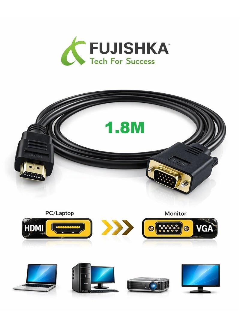 FUJISHKA HDMI to VGA Adapter Cable 1.8M – Display Converter for Monitor and Projector - Image 1