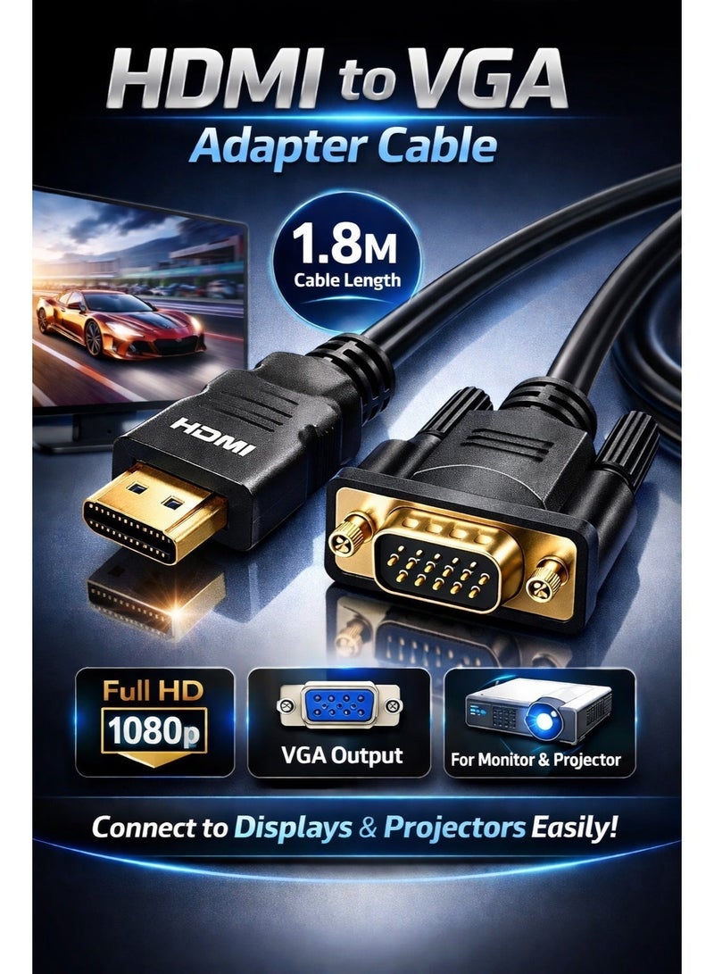 Bright HDMI to VGA Cable 1.8M 1080P Full HD – HDMI Male to VGA Male Converter Adapter for Monitor, Projector, PC, Laptop & HDTV – Plug & Play - Image 2