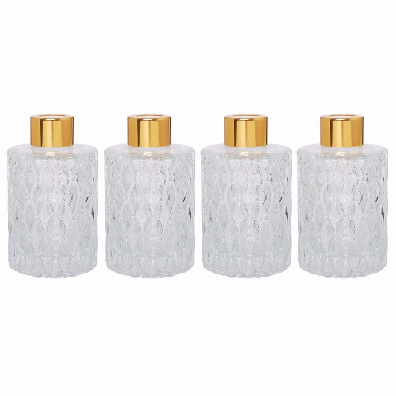 Hosley Set of 4 Mid Century Modern Glass Diffuser Bottles 4 Inch High Ideal for Use with Essential Oils Replacement Diffusers Reed Sticks DIY Crafts O3 Gold