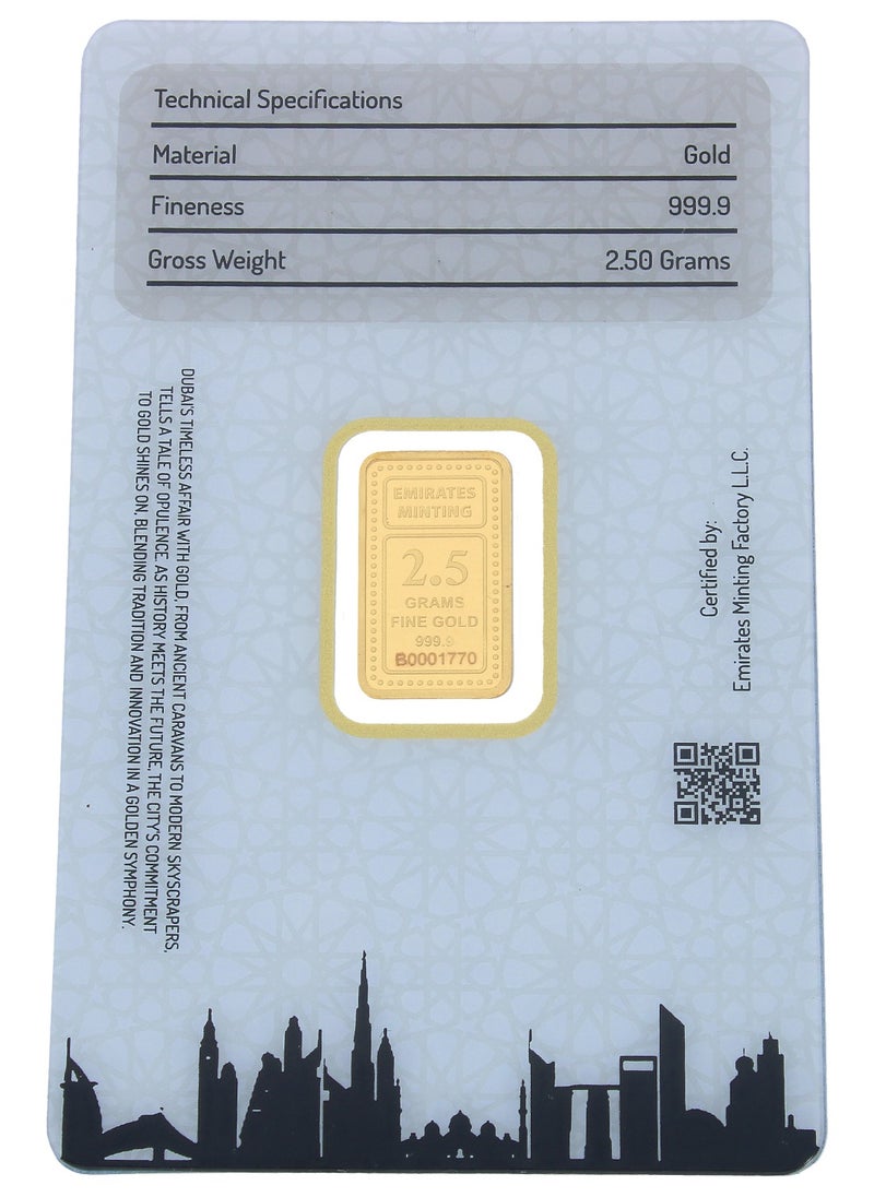 EMIRATES MINTING - Emirates Minting 2.5 Grams UAE Heritage Building Gold Bar 999.9 Purity - Image 1