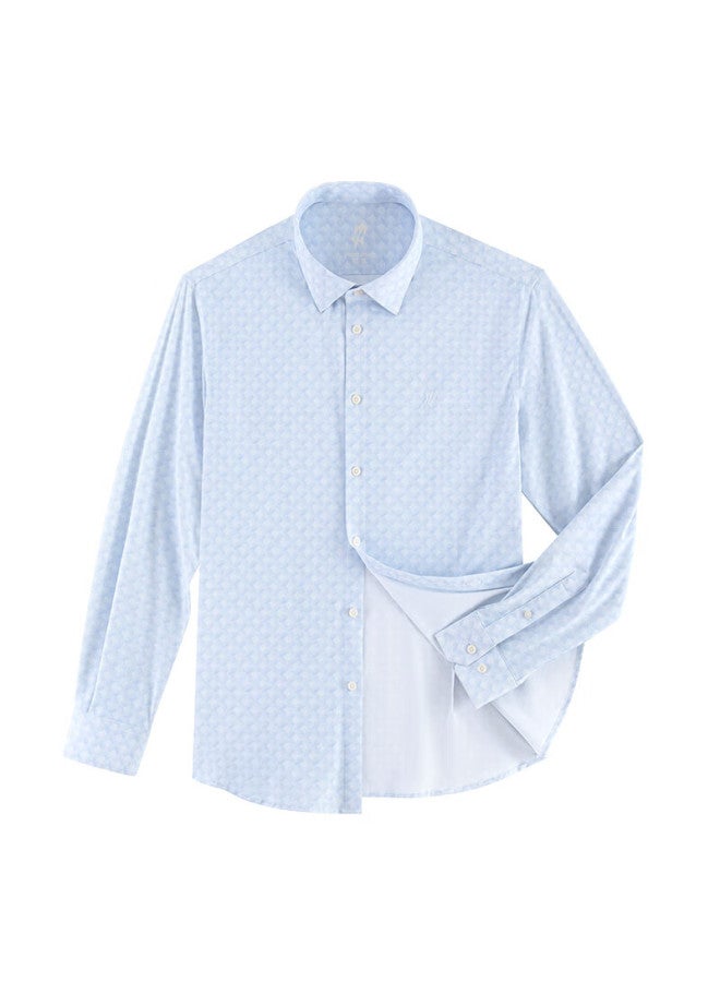 Ouding First-class 690 Sky Blue Plaid High-elasticity Shirt For Men, Wrinkle-free Long-sleeve Shirt, Sky Blue Plaid, Size 43 - Image 5