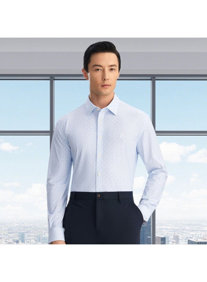 Ouding First-class 690 Sky Blue Plaid High-elasticity Shirt For Men, Wrinkle-free Long-sleeve Shirt, Sky Blue Plaid, Size 43 - Image 3