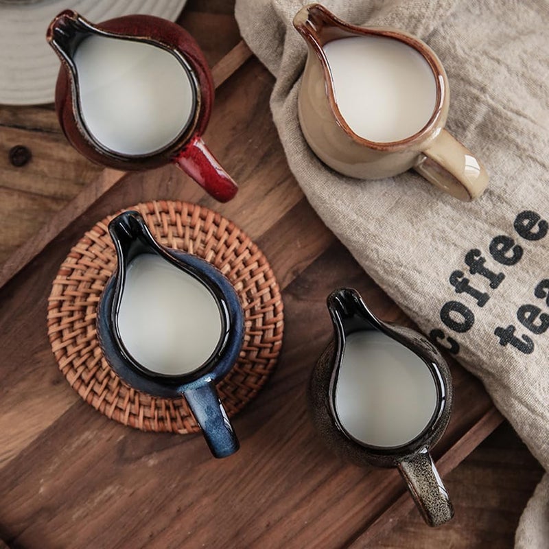 LINWIN 4 Pack 3 Oz Small Creamer Pitcher, Creamer Cup with Handle, Ceramic Milk Jug for Coffee Milk Sauces Salad, Freezer Safe & Microwave - Image 1