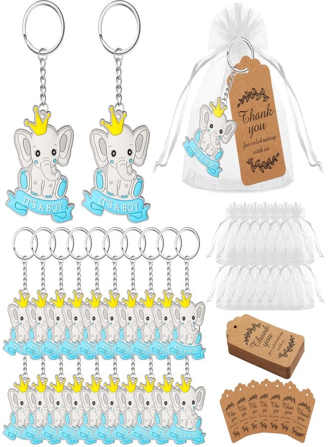 Mtlee 72 Pcs Elephant Baby Shower Favors for Boy Blue Elephant Keychain with Organza Bags Thank You Kraft Tags and Rope for Guests Boys Gender Reveal Party Supplies Decorations - Image 1