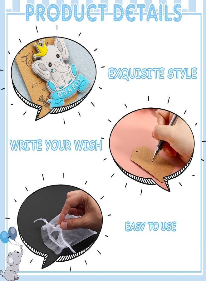 Mtlee 72 Pcs Elephant Baby Shower Favors for Boy Blue Elephant Keychain with Organza Bags Thank You Kraft Tags and Rope for Guests Boys Gender Reveal Party Supplies Decorations - Image 3