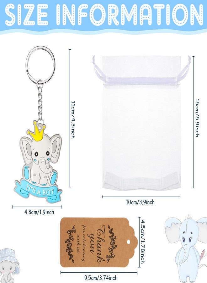 Mtlee 72 Pcs Elephant Baby Shower Favors for Boy Blue Elephant Keychain with Organza Bags Thank You Kraft Tags and Rope for Guests Boys Gender Reveal Party Supplies Decorations - Image 2