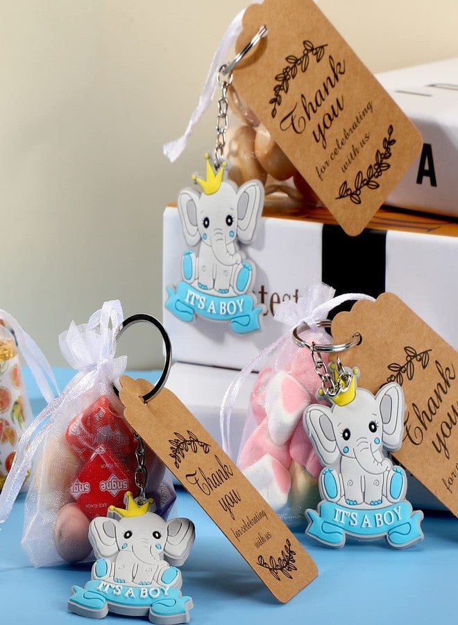 Mtlee 72 Pcs Elephant Baby Shower Favors for Boy Blue Elephant Keychain with Organza Bags Thank You Kraft Tags and Rope for Guests Boys Gender Reveal Party Supplies Decorations - Image 5