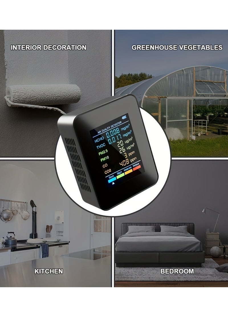 Generic 1pc 6-in-1 Premium Air Quality Monitor - Accurate CO2, CO, PM2.5, PM10, HCHO, TVOC Detector with Large LCD Display, Real-Time Gas Analyzer, and Advanced CO2 Sensor Technology for Home and Office Use  - Image 3