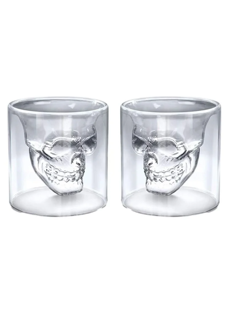 1Chase Double Layer Crystal Skull Head Glass 250 ML Set Of 2