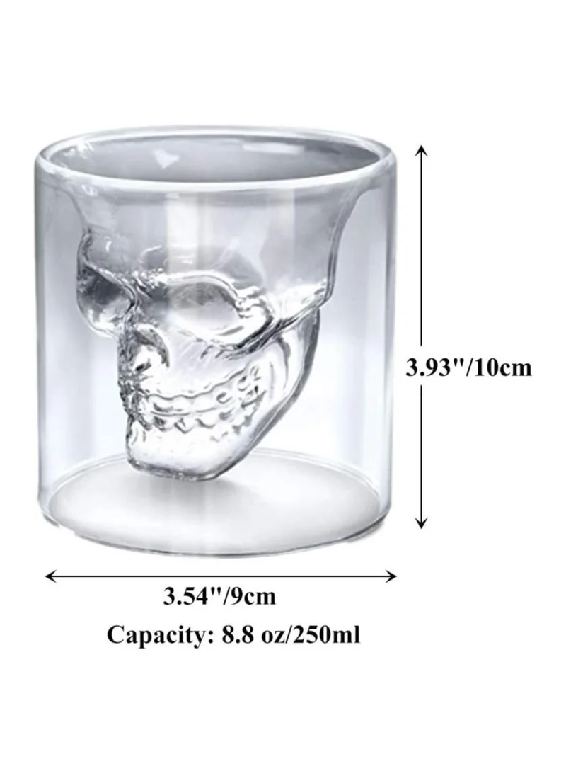 1Chase Double Layer Crystal Skull Head Glass 250 ML Set Of 2