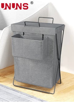 UNUNS Large Collapsible Laundry Basket Hamper with Handles And Lid,Heavy-Duty Frame Clothes Hampers with A Storage Box,X-Shaped Laundry Hamper Laundry Bag For Laundry,Bedroom,Dorm,Towels,Gray  - Image 1