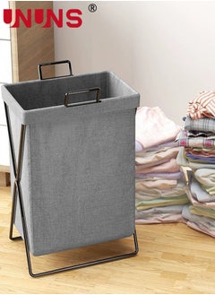 UNUNS Large Collapsible Laundry Basket Hamper with Handles And Lid,Heavy-Duty Frame Clothes Hampers with A Storage Box,X-Shaped Laundry Hamper Laundry Bag For Laundry,Bedroom,Dorm,Towels,Gray  - Image 2