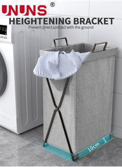 UNUNS Large Collapsible Laundry Basket Hamper with Handles And Lid,Heavy-Duty Frame Clothes Hampers with A Storage Box,X-Shaped Laundry Hamper Laundry Bag For Laundry,Bedroom,Dorm,Towels,Gray  - Image 4