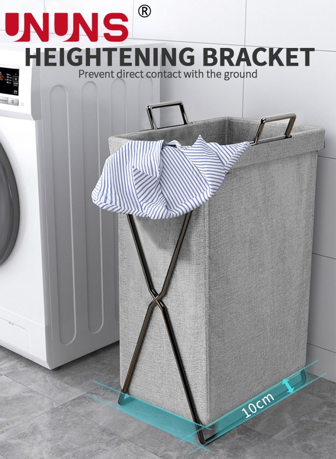 UNUNS Large Collapsible Laundry Basket Hamper with Handles And Lid,Heavy-Duty Frame Clothes Hampers with A Storage Box,X-Shaped Laundry Hamper Laundry Bag For Laundry,Bedroom,Dorm,Towels,Gray - Image 4