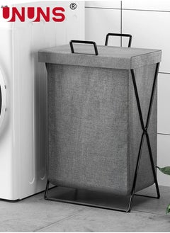 UNUNS Large Collapsible Laundry Basket Hamper with Handles And Lid,Heavy-Duty Frame Clothes Hampers with A Storage Box,X-Shaped Laundry Hamper Laundry Bag For Laundry,Bedroom,Dorm,Towels,Gray  - Image 5
