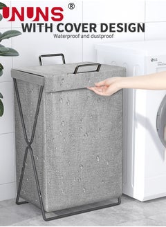 UNUNS Large Collapsible Laundry Basket Hamper with Handles And Lid,Heavy-Duty Frame Clothes Hampers with A Storage Box,X-Shaped Laundry Hamper Laundry Bag For Laundry,Bedroom,Dorm,Towels,Gray  - Image 3
