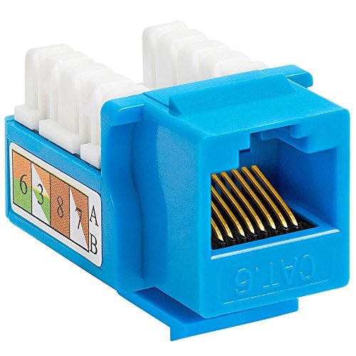 Cmple - RJ45 Keystone Jack 90 Degree Cat6 Keystone Jack Insert Punch Down RJ45 Connectors Female for Wall Plates, Patch Panels, Patch Cables, Ethernet Cables - Blue - Image 1