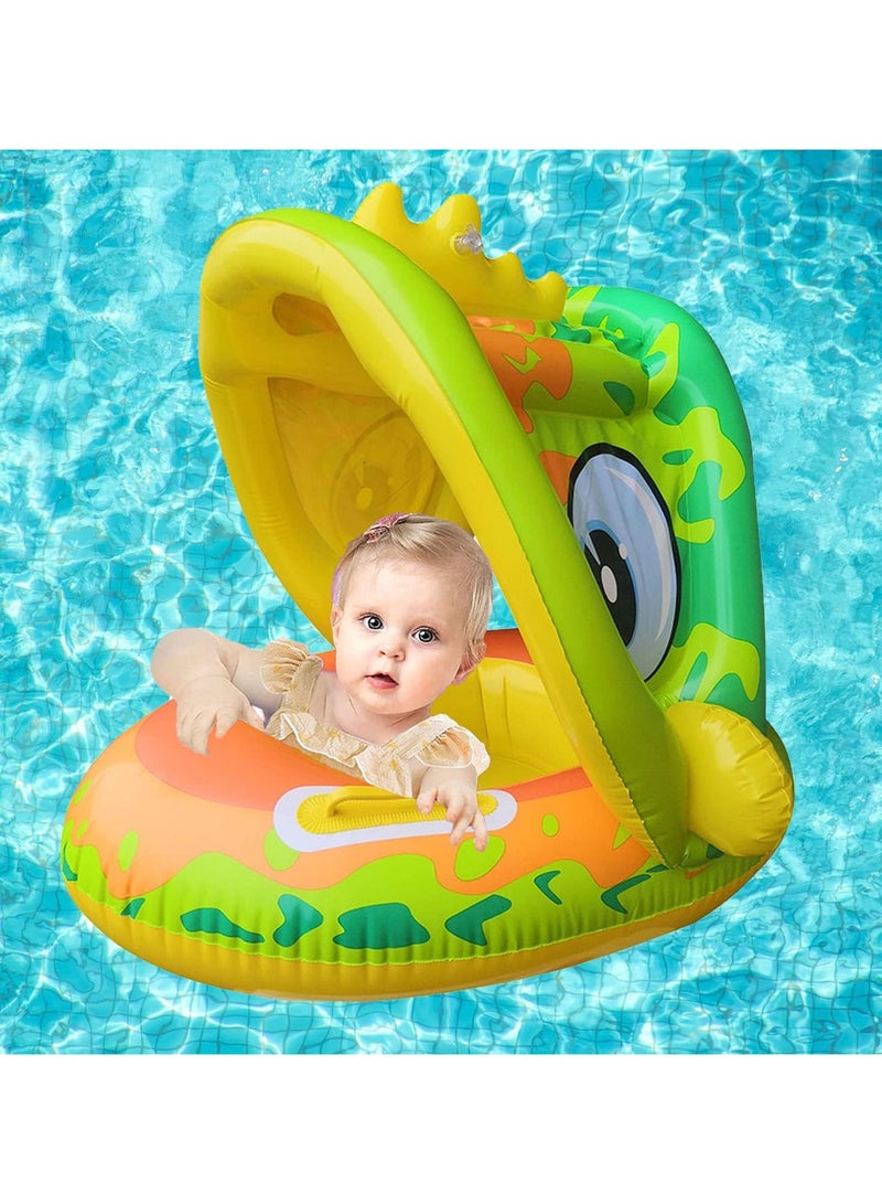 VUCATIN Baby Pool Float with Canopy Inflatable Baby Swimming Ring with Sunshade Infant Swim Pool Boat for Outdoor Activity Summer Water Toys for Kids Toddlers Girls Boys (Green) - Image 1