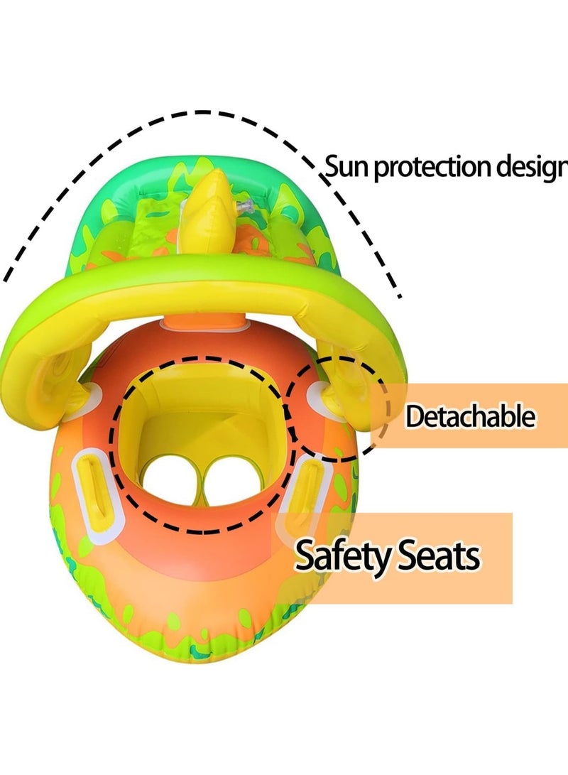 VUCATIN Baby Pool Float with Canopy Inflatable Baby Swimming Ring with Sunshade Infant Swim Pool Boat for Outdoor Activity Summer Water Toys for Kids Toddlers Girls Boys (Green) - Image 3