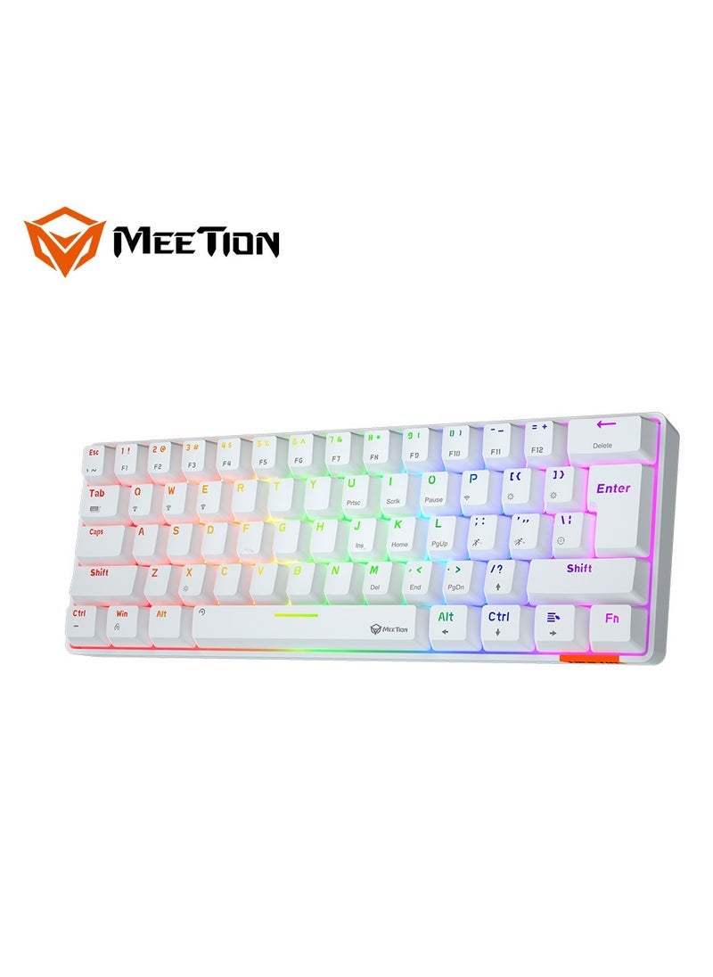 ميشين MEETION Dual Mode Bluetooth 60 Gaming Keyboard Ergonomic Design, Double Injection Processing, Mechanical Gaming Keyboard MK005BT White - Image 2