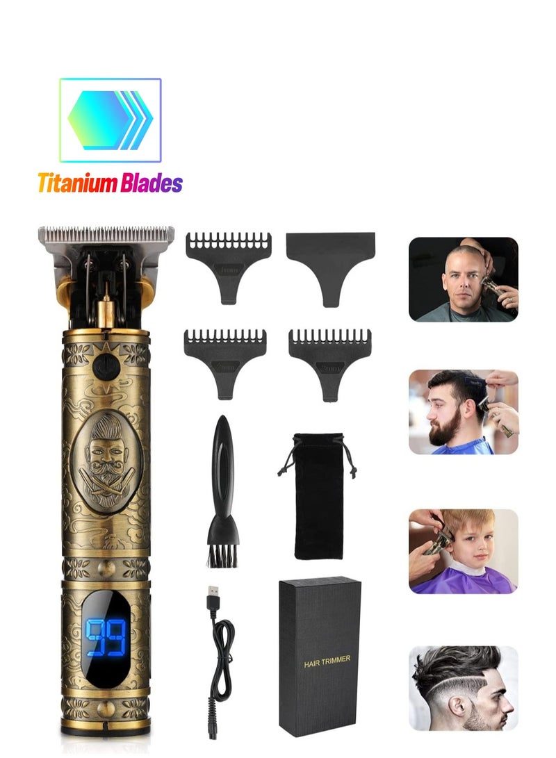 ELTRAZONE Upgraded Hair Trimmer Beard Clippers for Men Professional USB Electric Hair Clippers for Hair Cutting T Blade Gold Trimmers Pro Li Cordless Outliner Zero Gaped Rechargeable Retro Trimmer LED Display - Image 1