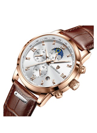 Water Resistant Watches Men's Chronograph Quartz Watch for Men Business with Luxury Leather Band Brown - view 2
