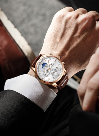 Water Resistant Watches Men's Chronograph Quartz Watch for Men Business with Luxury Leather Band Brown - view 4